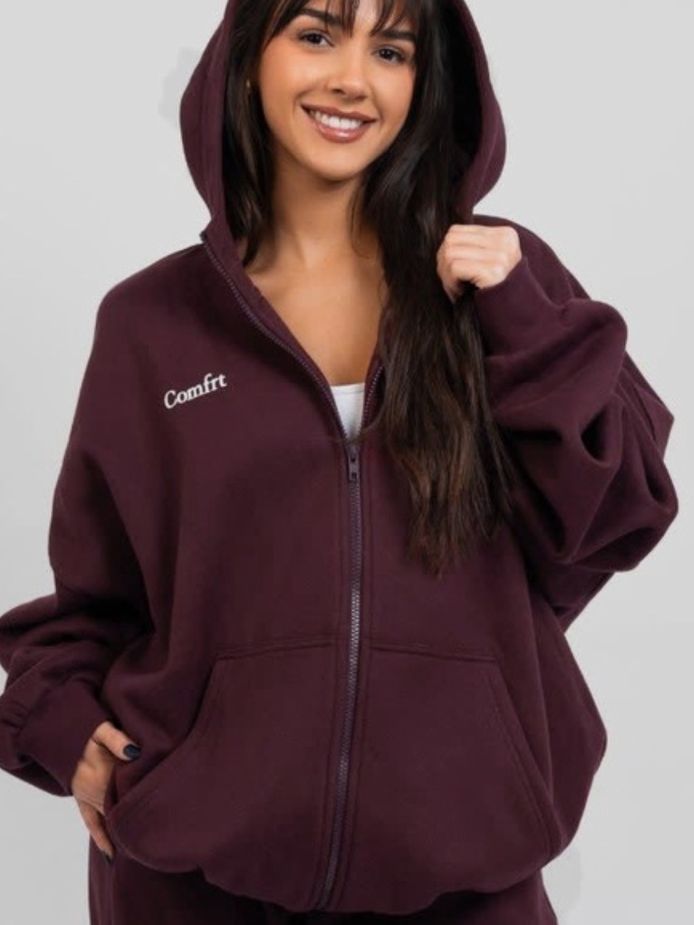 Comfrt Full-Zip Hoodie in Plum